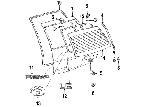 1991 Toyota Previa Lift Gate & Hardware, Glass, Exterior Trim Back Door Lock Assembly Diagram for 69350-95D00