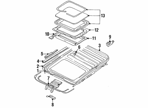 1990 Mitsubishi Precis Sunroof Guide Assembly-Sunroof Front, RH Diagram for 81646-21010
