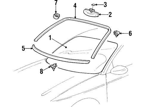 2001 Cadillac Catera Windshield Glass, Reveal Moldings Molding, Windshield Lower Reveal Diagram for 9175100