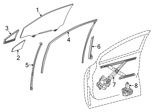 2019 Lexus RX350L Front Door Run, Front Door Glass Diagram for 68141-48080