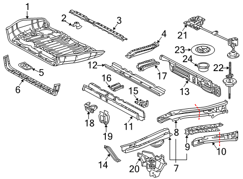 2004 Toyota Sienna Rear Body - Floor & Rails Outrigger Diagram for 57308-08010