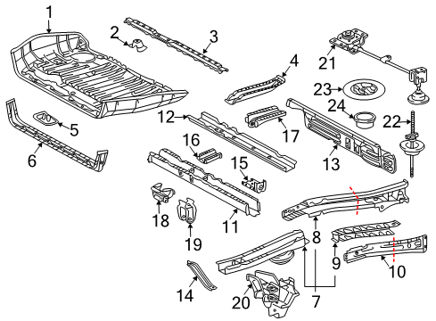 2004 Toyota Sienna Rear Body - Floor & Rails Floor Reinforcement Diagram for 58354-08010