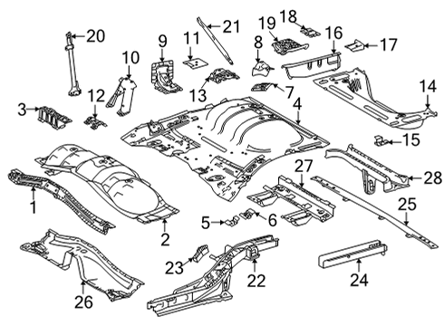 2019 Toyota Mirai Rear Floor & Rails Rear Floor Pan Bracket Diagram for 53658-62010