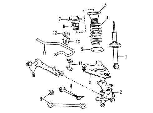 1996 Lexus SC300 Rear Suspension Components, Upper Control Arm, Stabilizer Bar ABSORBER Assembly, Shock Diagram for 48530-29205