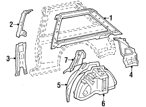 1987 Toyota Tercel Quarter Panel - Inner Components Wheelhouse Diagram for 61607-16130