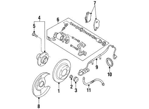 1995 Nissan Maxima Anti-Lock Brakes CALIPER-Rear RH, W/O Pads Diagram for 44001-31U13