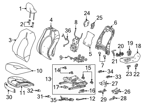 2018 Toyota Camry Driver Seat Components Lumbar Support Protector Diagram for 71587-47010