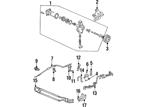 1994 Honda Civic del Sol P/S Pump & Hoses, Steering Gear & Linkage Pump Sub-Assembly, Power Steering Diagram for 56100-P02-A02