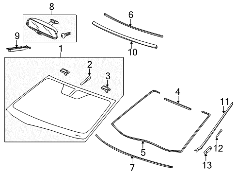 2010 Acura ZDX Windshield Glass, Reveal Moldings, Exterior Trim Cover, Rearview Mirror Harness Diagram for 76410-STX-A01