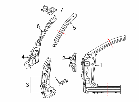 2018 Toyota Yaris iA Hinge Pillar Weatherstrip Pillar Reinforcement Diagram for 61162-WB001