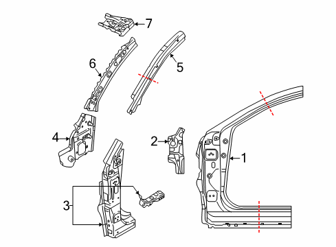 2018 Toyota Yaris iA Hinge Pillar Hinge Pillar Reinforcement Diagram for 61122-WB001