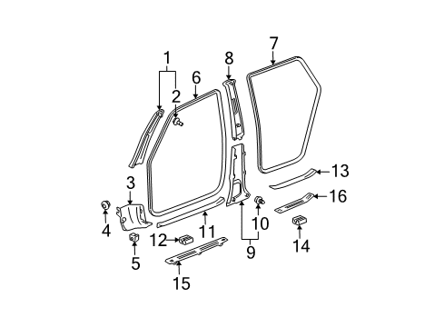 2004 Toyota Matrix Interior Trim - Pillars, Rocker & Floor Windshield Pillar Trim Diagram for 62211-01040-B0