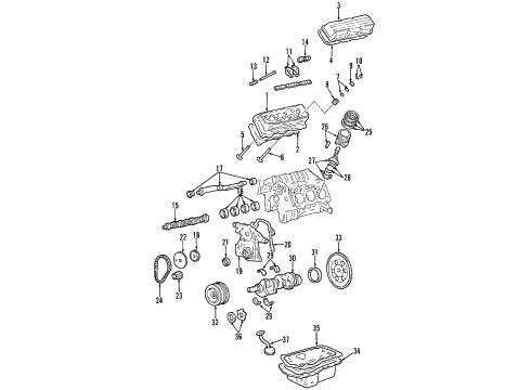 1997 Buick Park Avenue Engine Parts, Mounts, Cylinder Head & Valves, Camshaft & Timing, Oil Pan, Oil Pump, Balance Shafts, Crankshaft & Bearings, Pistons, Rings & Bearings Mount Asm-Engine Diagram for 22146252