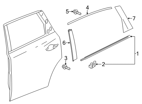 2014 Acura MDX Exterior Trim - Rear Door Garnish, Driver Side (Black Gloss 90) Diagram for 72970-TZ5-A11ZA