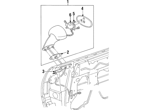 1995 Oldsmobile Aurora Mirrors Mirror Asm-Outside Rear View *Paint To Mat Diagram for 25627687