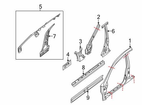 2010 Nissan Maxima Center Pillar, Hinge Pillar, Rocker Panel, Uniside Sill-Inner, RH Diagram for G6450-9N0AA