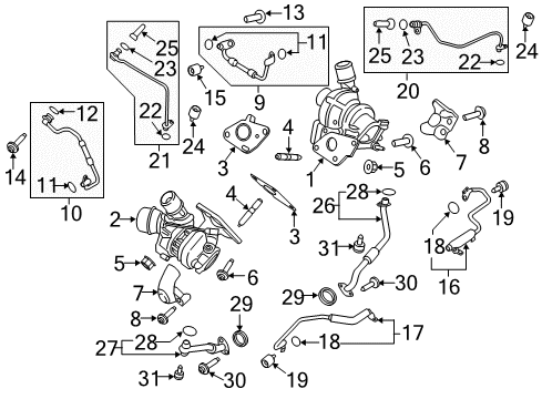 2015 Ford F-150 Turbocharger Turbocharger Gasket Diagram for FL3Z-9448-B