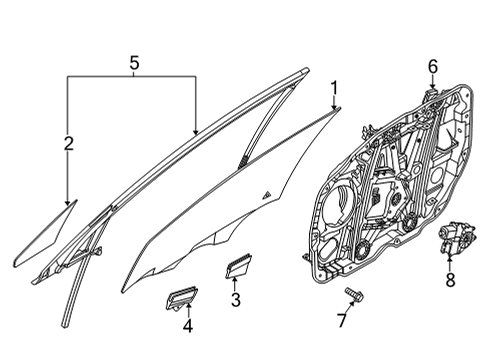 2021 Hyundai Sonata Front Door Grip-Rear Door Glass Diagram for 83413-3N000