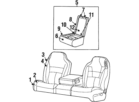 2002 Dodge Ram 1500 Front Seat Components Cover ARMREST Bin Diagram for UP981K5AA