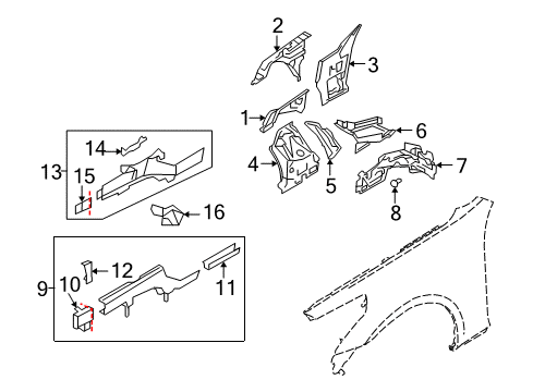 2011 Infiniti FX50 Structural Components & Rails Reinforce-Closing, Front Side Rear RH Diagram for 751E6-1CA0N
