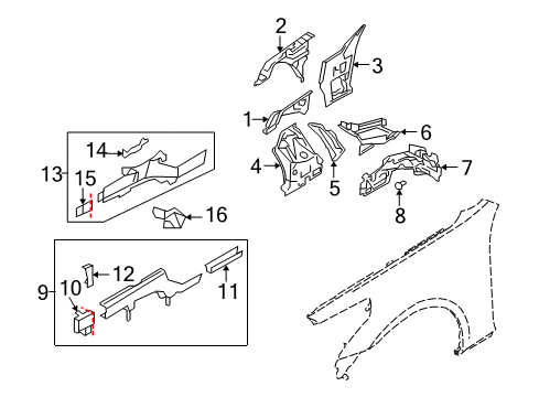 2011 Infiniti FX50 Structural Components & Rails Plate-Closing, Front Side Member RH Diagram for 75130-1CA0N