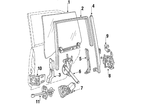 1986 BMW 535i Rear Door - Glass & Hardware Left One-Piece Window Guide Diagram for 51341889007