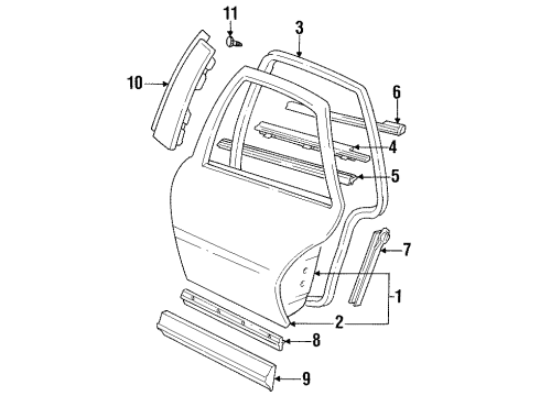 1996 Oldsmobile Achieva Rear Door & Components, Exterior Trim Sealing Strip Asm-Rear Side Door Lower Diagram for 22646325