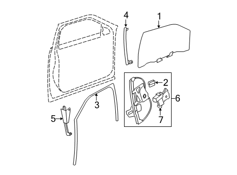 2006 Cadillac DTS Front Door - Glass & Hardware Weatherstrip Asm-Front Side Door Window Diagram for 15822083