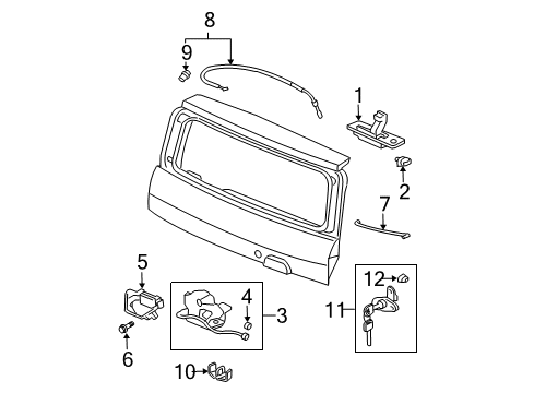 2005 Honda Element Lift Gate - Lock & Hardware Rod, Tailgate Cylinder Diagram for 74815-SCV-A00