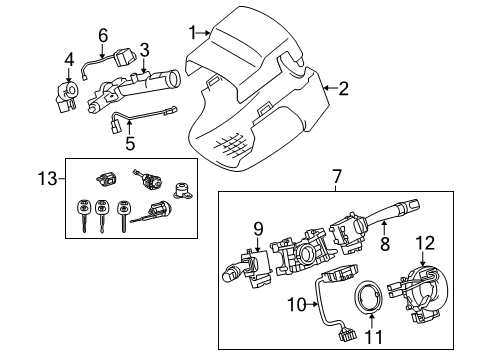 2004 Toyota Solara Shroud, Switches & Levers Cylinder & Keys Diagram for 69005-AA010