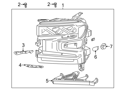 2021 Chevrolet Silverado 1500 Bulbs Headlamp Assembly Upper Bracket Diagram for 84477894