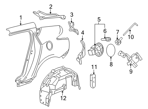 2010 Acura ZDX Quarter Panel & Components Stiffener Complete Left, Rear Combination Diagram for 63720-SZN-A00ZZ