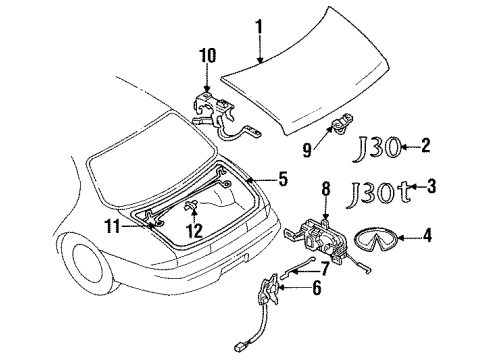 1996 Infiniti J30 Trunk Lid Cylinder Set-Trunk Lid Lock Diagram for 84660-10Y26