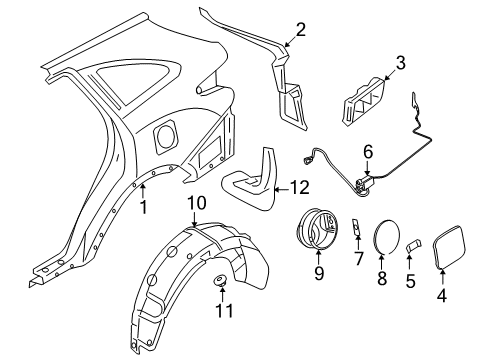 2010 Hyundai Veracruz Quarter Panel & Components Rear Wheel Guard Assembly, Right Diagram for 86840-3J000