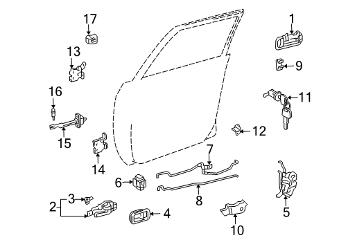 2005 Toyota Land Cruiser Front Door - Lock & Hardware Cylinder & Keys Diagram for 69051-60260