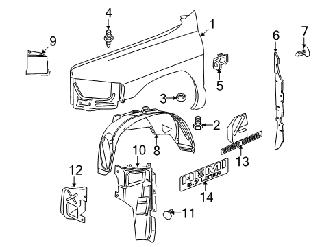 2007 Dodge Ram 3500 Fender & Components, Exterior Trim Shield-WHEELHOUSE Diagram for 55275835AI