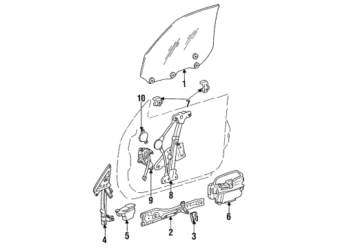 1993 Lexus ES300 Front Door - Glass & Hardware Plate, Front Door Power Window Regulator Base Diagram for 69811-32050