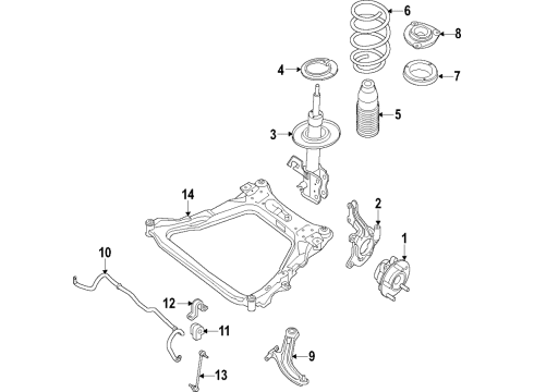 2019 Nissan Leaf Front Suspension Components, Lower Control Arm, Stabilizer Bar Strut Kit-Front Suspension, LH Diagram for E4303-5SA1A