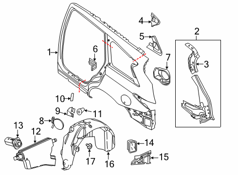 2014 Infiniti QX60 Quarter Panel & Components Cover-Rear Fender, RH Diagram for G8122-3JAMB