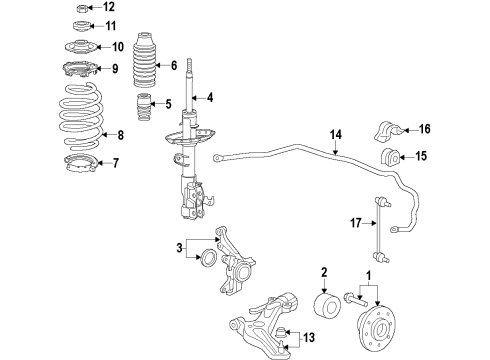 2010 Honda Insight Front Suspension Components, Lower Control Arm, Stabilizer Bar Bearing Assembly, Hub Diagram for 44300-TF0-951