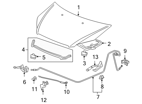 2006 Honda Odyssey Hood & Components Wire, Hood Diagram for 74130-SHJ-A01