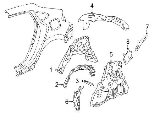 2017 Honda Civic Inner Structure - Quarter Panel Bar, R. RR. Wheelhouse Diagram for 74640-TGG-A00ZZ