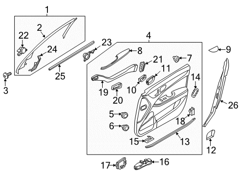 2014 Hyundai Equus Interior Trim - Front Door Cover Assembly-Front Door Frame Inner, LH Diagram for 82910-3N010