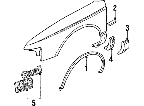 1996 Oldsmobile Cutlass Supreme Exterior Trim - Fender Molding Asm-Front Fender Center Rear *Black Diagram for 10167362