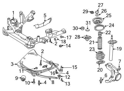 2004 BMW X3 Front Suspension Components, Lower Control Arm, Ride Control, Stabilizer Bar Front Left Suspension Strut Diagram for 31313453523