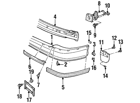 1995 Cadillac DeVille Front Bumper Cap, End Gate Weatherstrip Bolt Diagram for 14070933