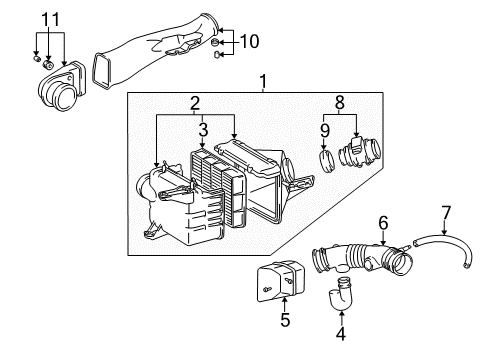 1995 Toyota Tacoma Air Intake Air Inlet Assembly Diagram for 22020-07051