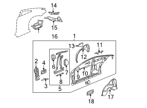 2008 Pontiac G6 Inner Structure - Quarter Panel Pressure Vent Diagram for 15143604