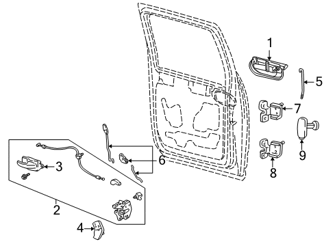 2002 Lincoln Blackwood Rear Door - Lock & Hardware Control Rod Diagram for YL3Z-1626642-AA