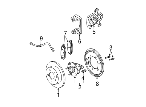 2007 Buick Rendezvous Rear Brakes Rear Wheel Bearing Diagram for 12413089